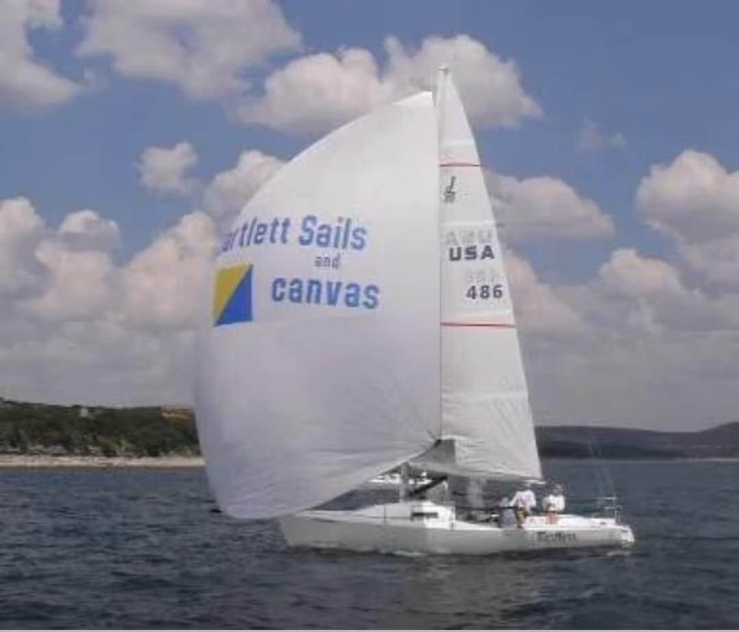 Bartlett Sails & Canvas branded spinnaker on Lake Travis