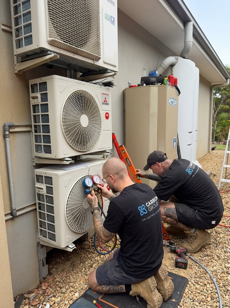 Split system air conditioner being installed in Melbourne