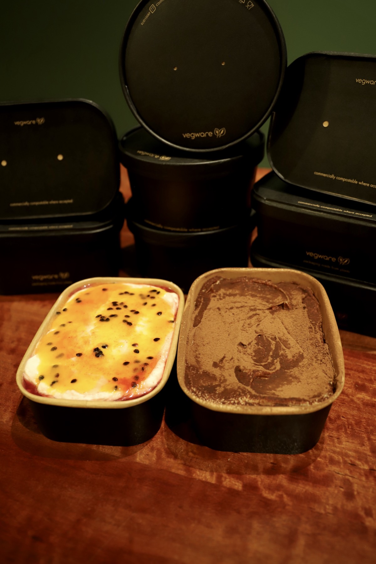 Nonna's tiramisu and passionfruit trifle side by side