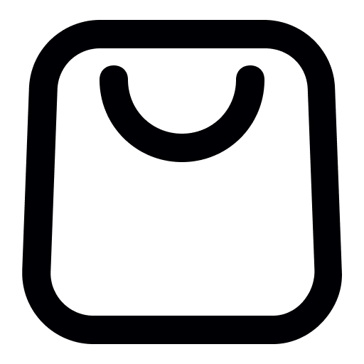 Simple black shopping bag icon with handles on a white background.