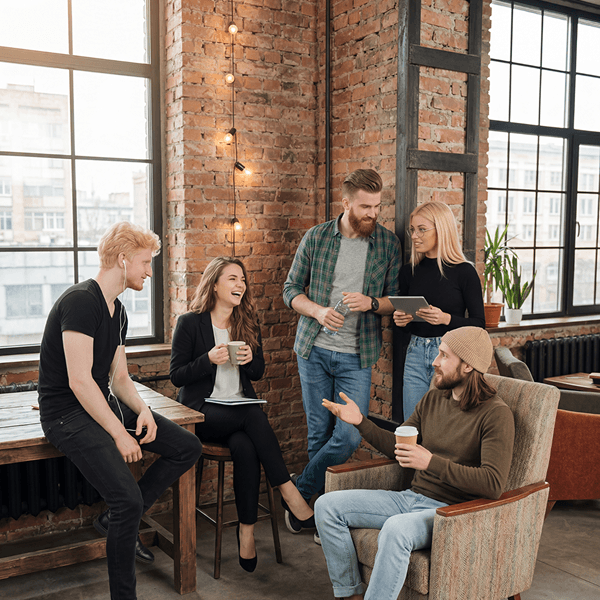 People in office communication talking, working
