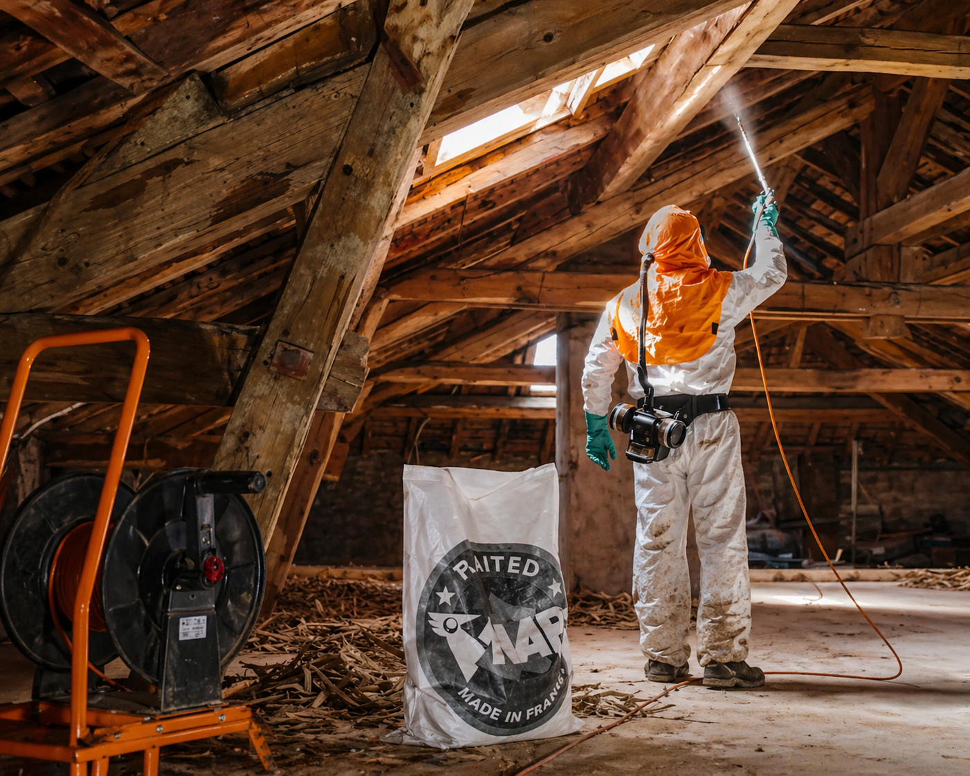 Traitement de charpente à Saint-Jean-de-Monts contre insectes et humidité avec pulvérisation professionnelle
