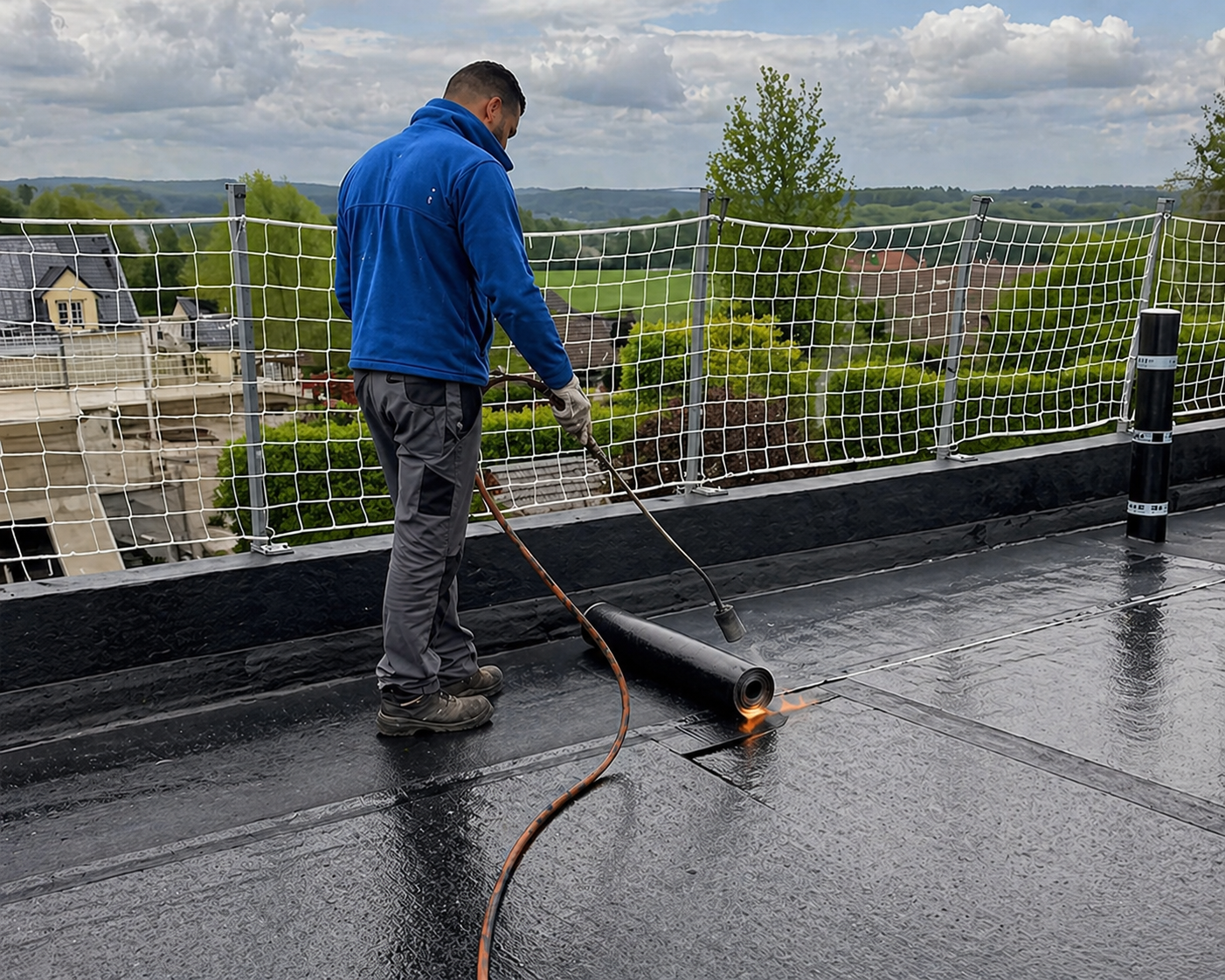 Étanchéité de toiture plate réalisée par un couvreur à Saint-Jean-de-Monts, pose de membrane pour éviter les infiltrations d’eau