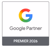 Google Partner Premier 2026 badge with a multicolored G logo.