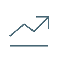 Red rising line graph with an arrow pointing upward, indicating growth or increase.