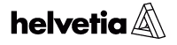 Helvetia brand name in black bold sans-serif font with a black arrow pointing right above the end.