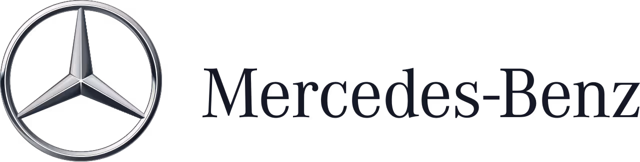 Mercedes-Benz logo featuring a three-pointed star inside a circle next to the brand name.