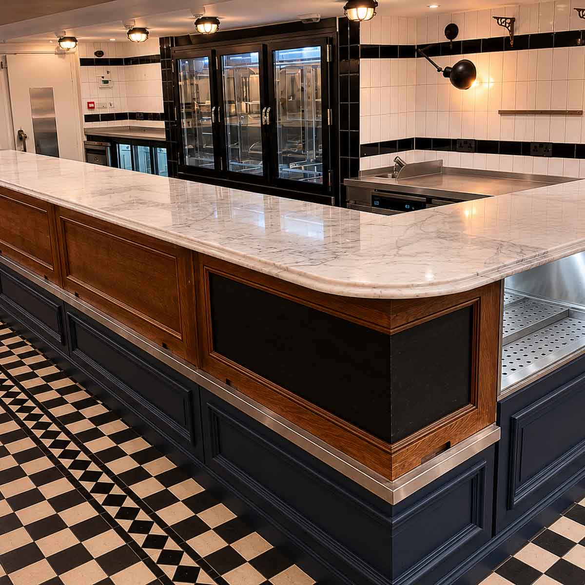 Bespoke natural stone commercial worktop installed in a hospitality venue