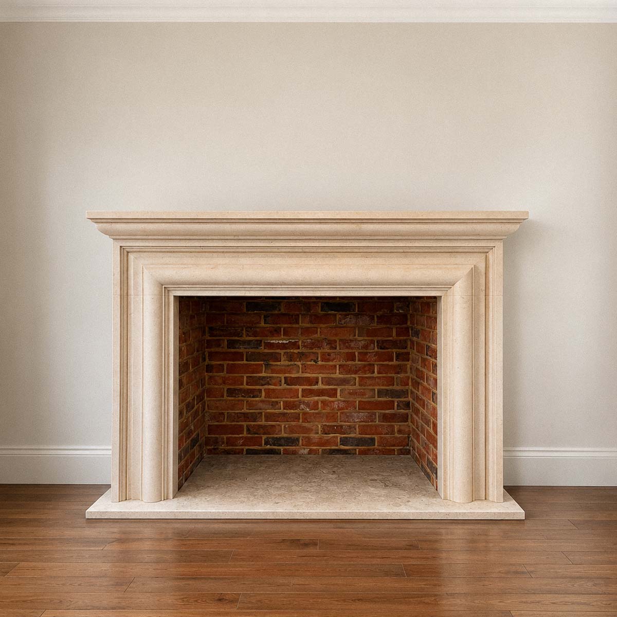 Bespoke natural stone fireplace custom designed and handcrafted by Coulon Stone