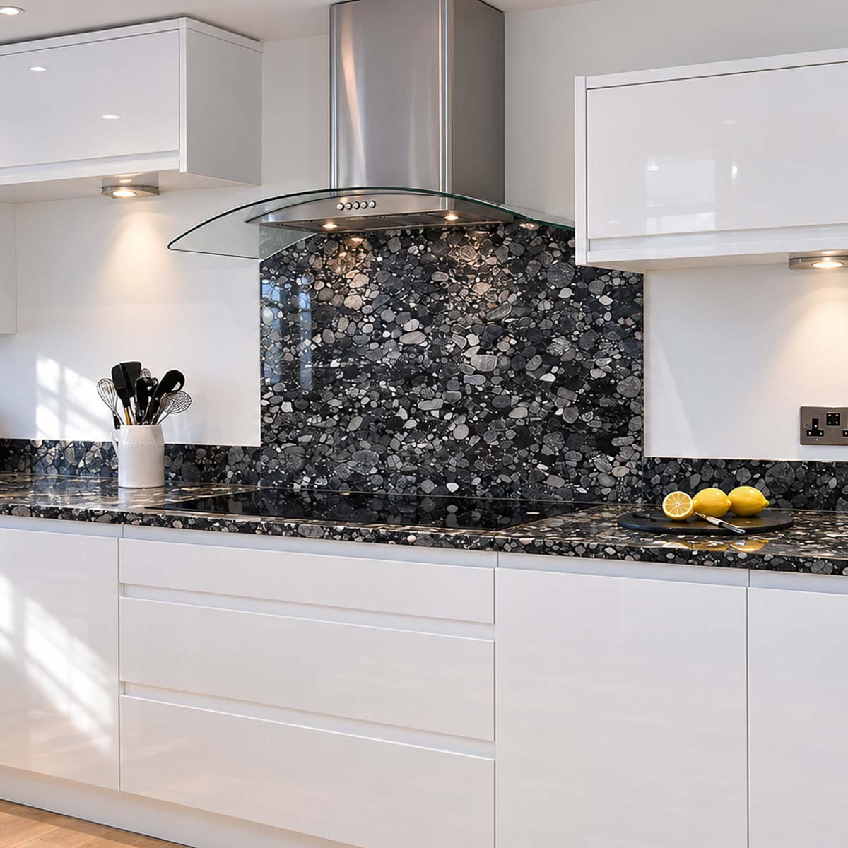 Handcrafted natural stone kitchen worktop designed and installed by Coulon Stone
