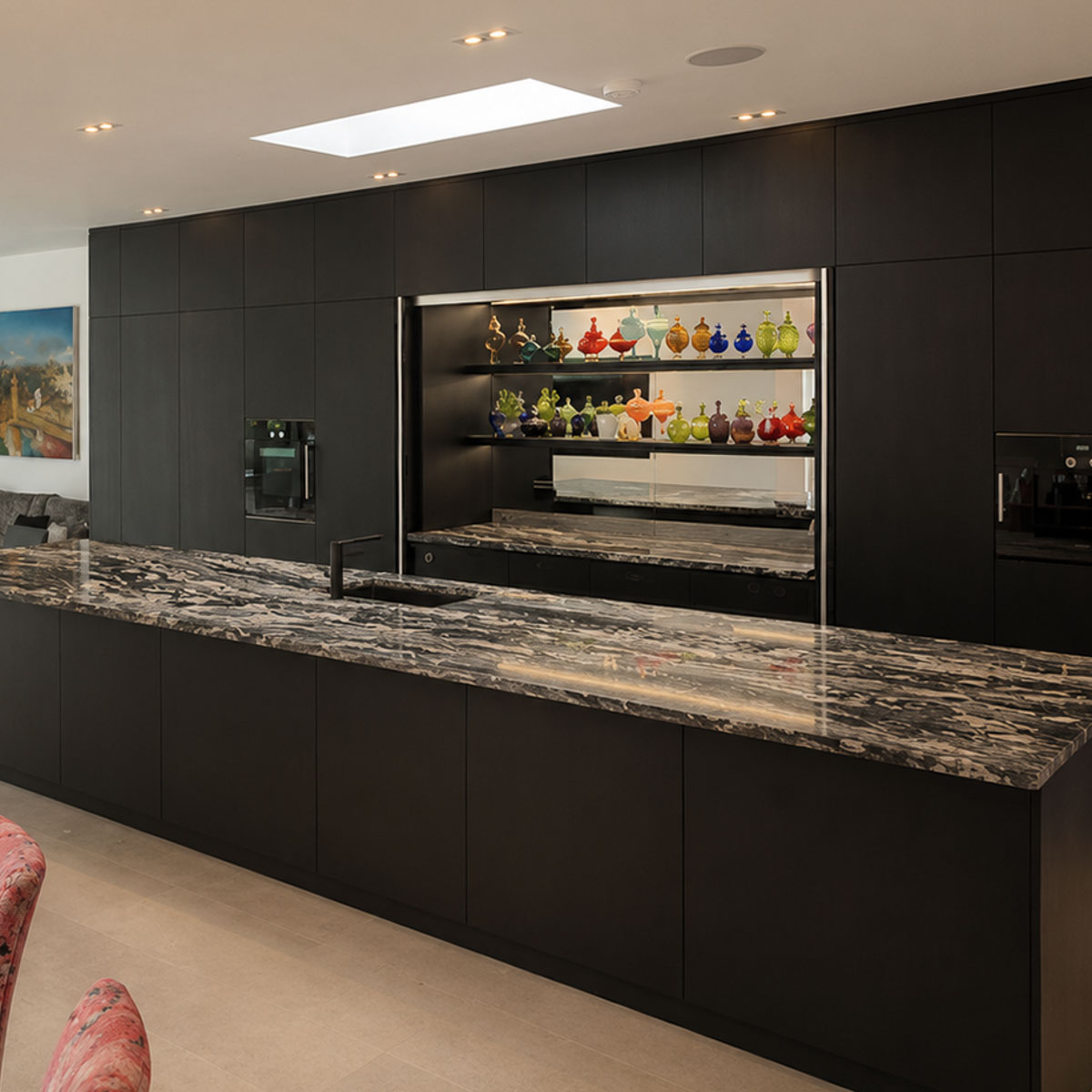 Handcrafted natural stone kitchen worktop designed and installed by Coulon Stone
