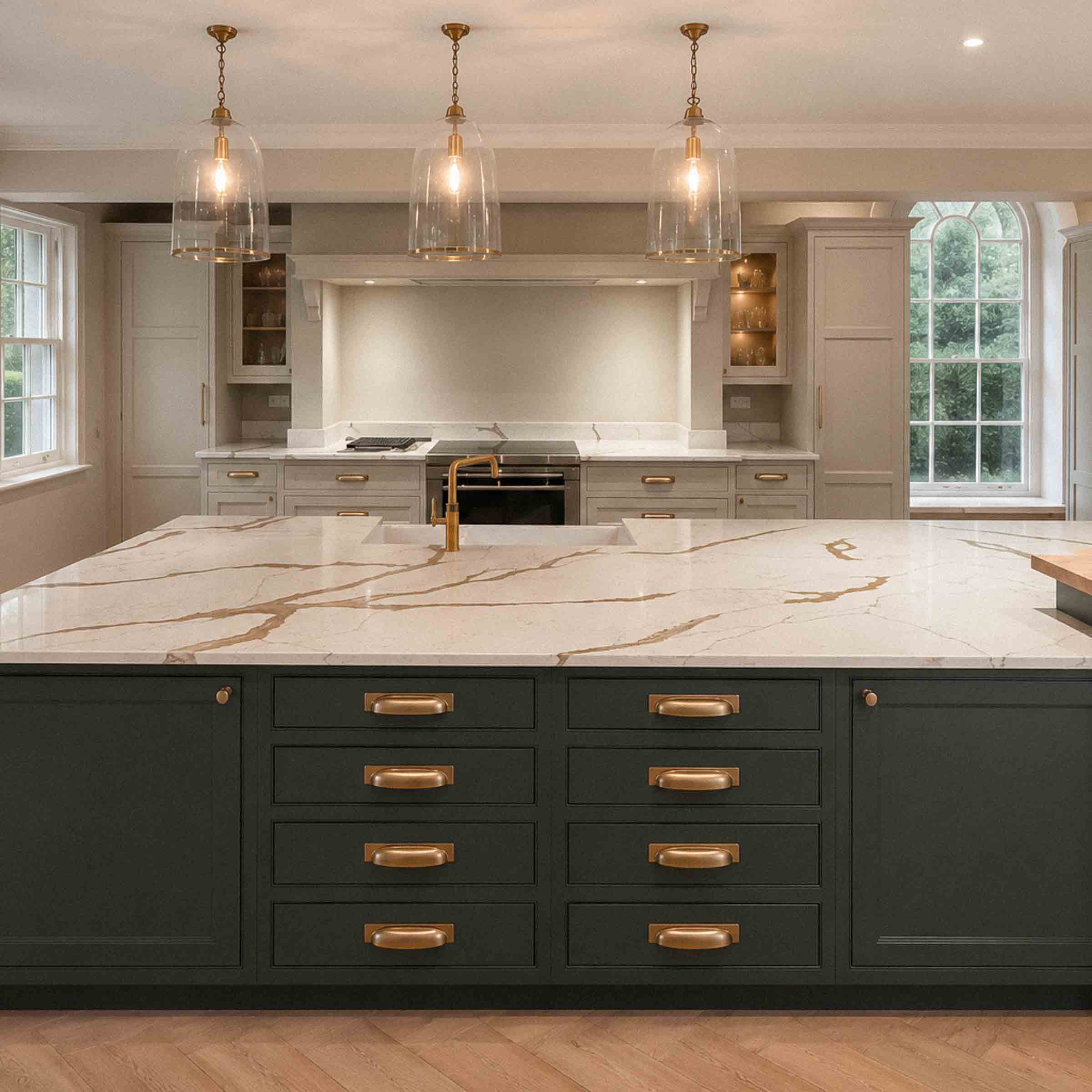 Handcrafted natural stone kitchen worktop designed and installed by Coulon Stone