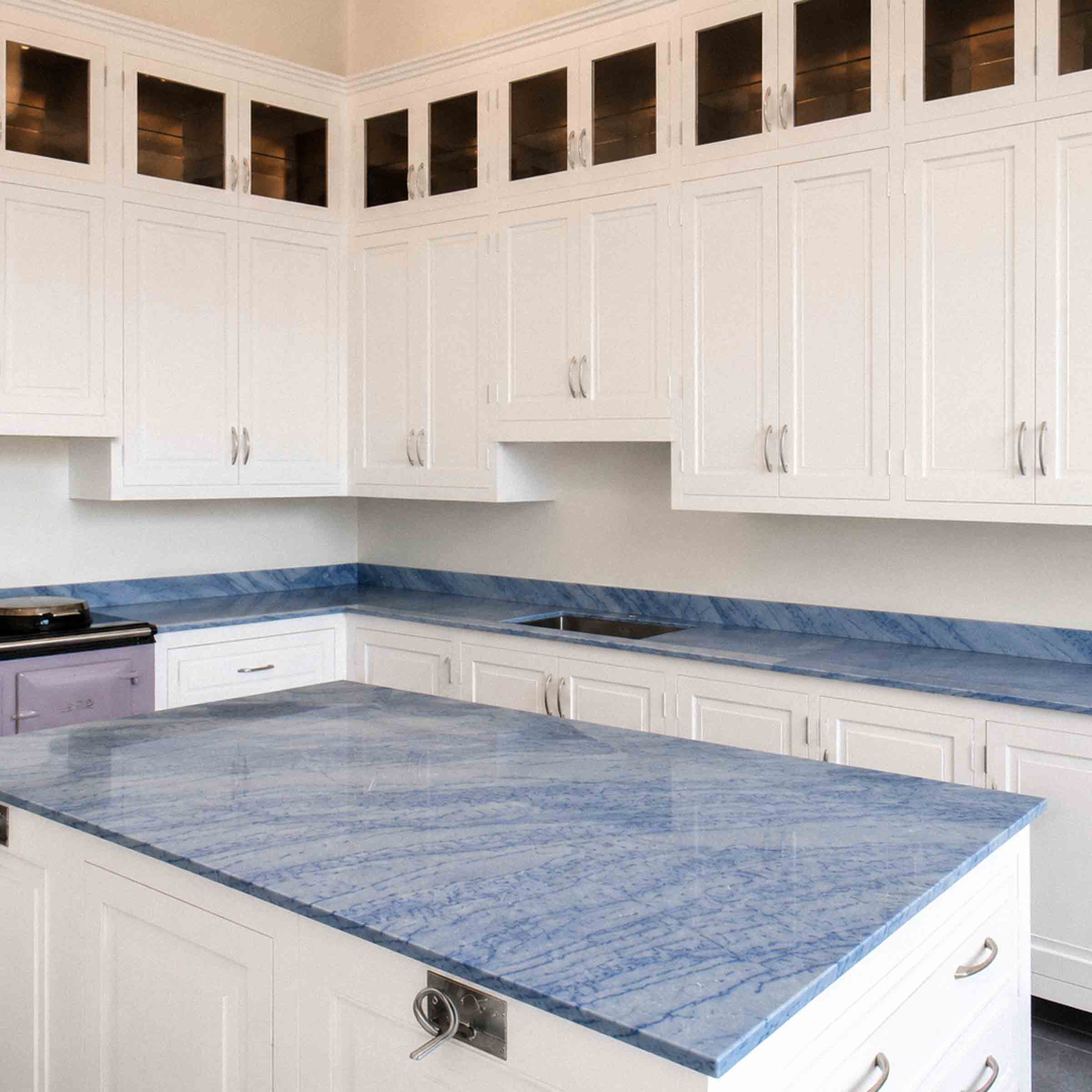 Handcrafted natural stone kitchen worktop designed and installed by Coulon Stone