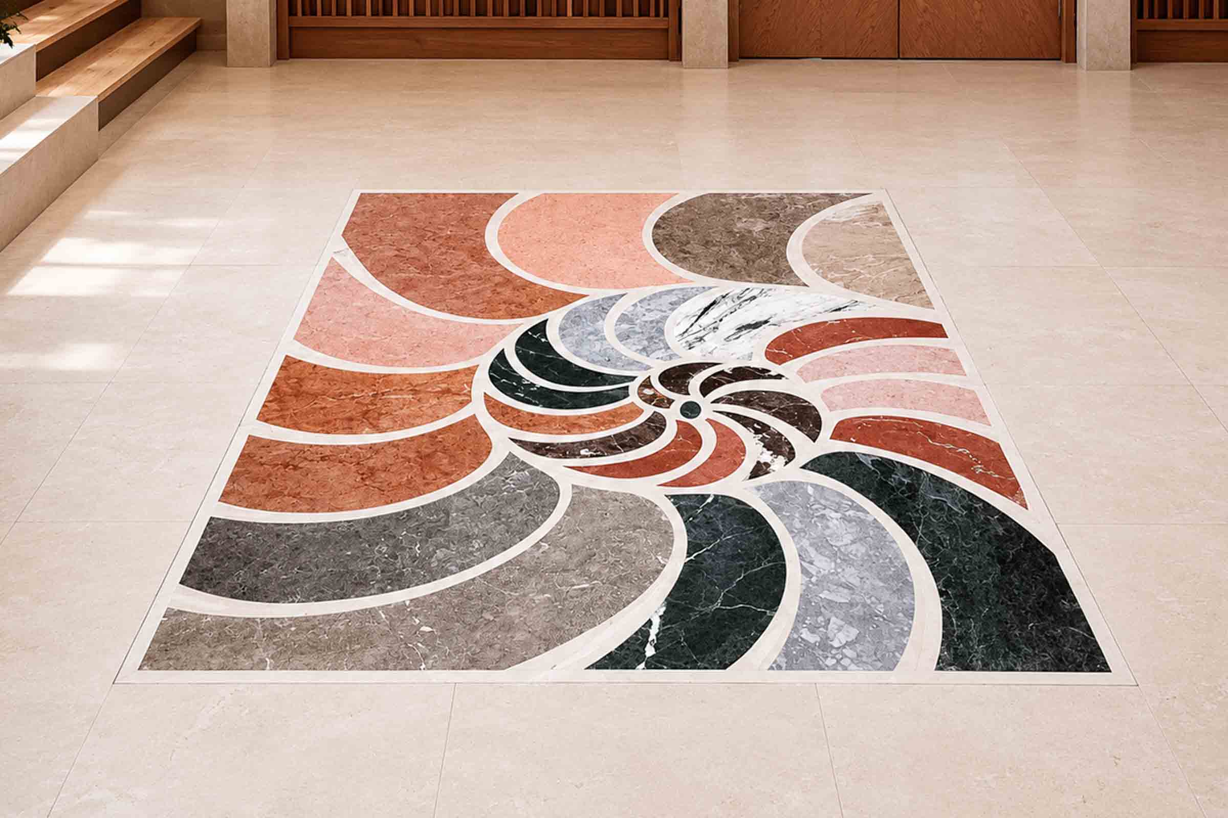 Handcrafted natural stone flooring designed and installed by Coulon Stone