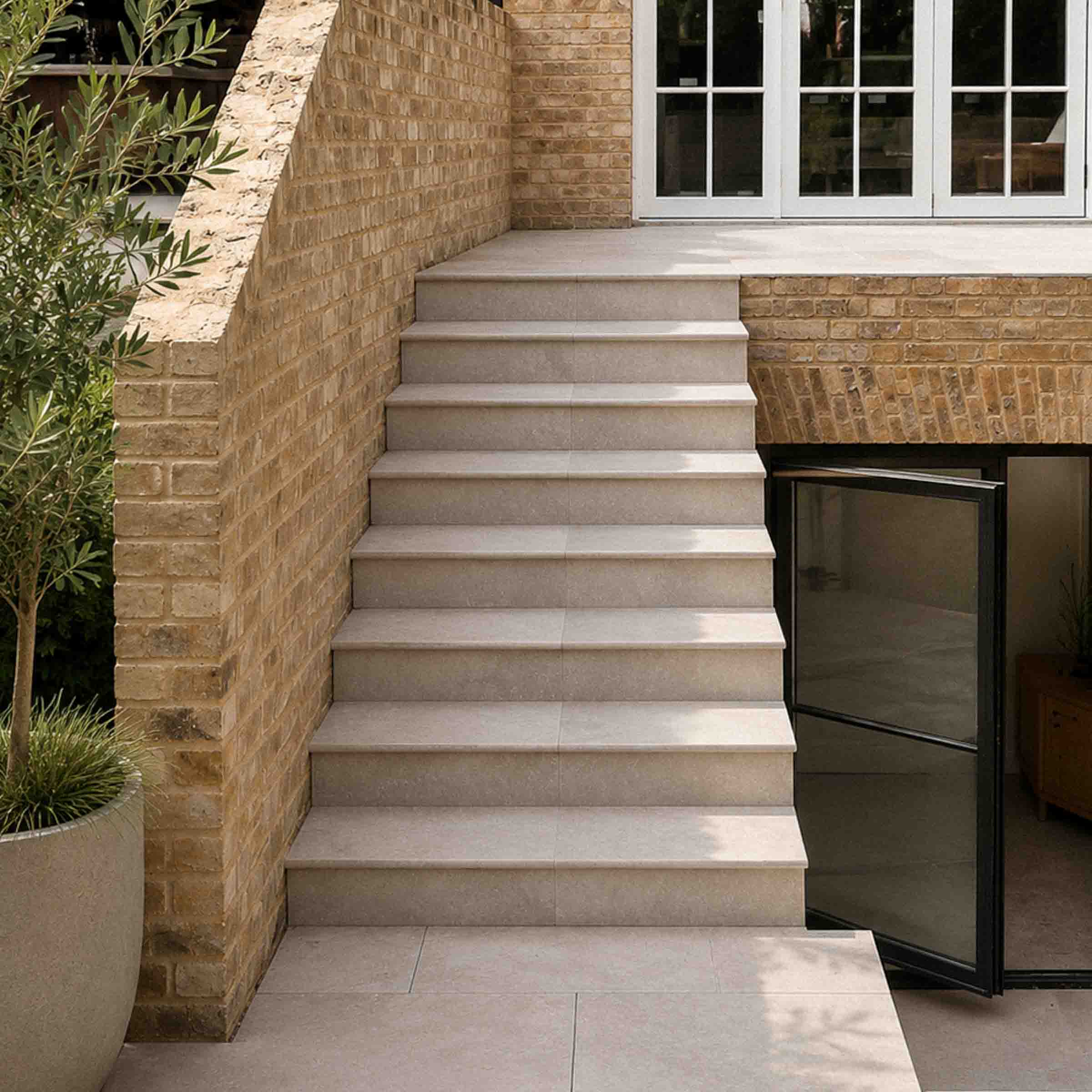 Bespoke natural stone staircase garden exterior
