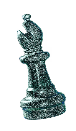 A shiny black bishop chess piece isolated on a transparent background.