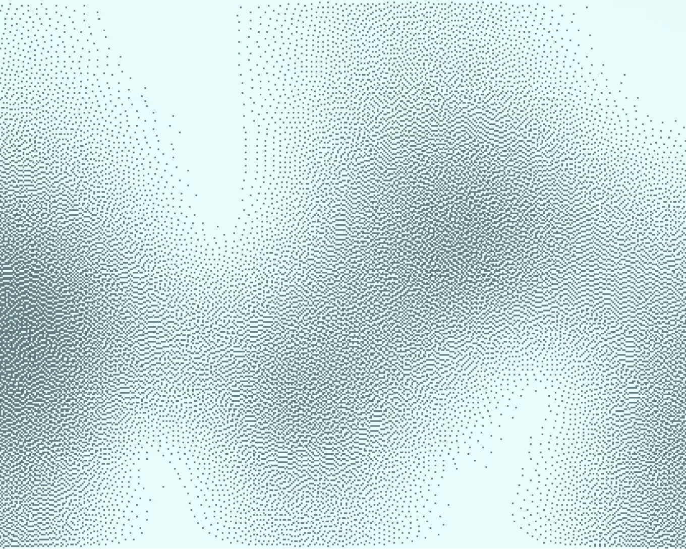 Abstract pattern of dense black dots on a light turquoise background forming wave-like shapes.