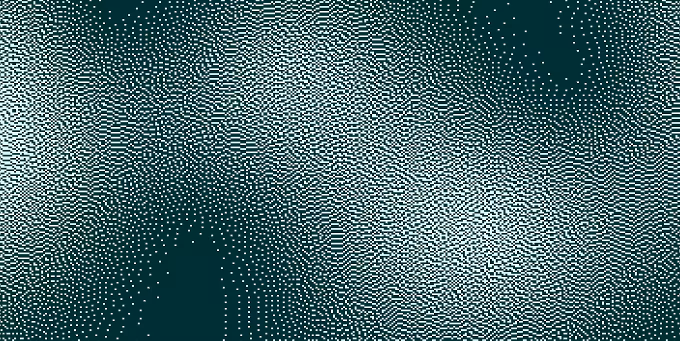 Abstract pattern of closely spaced light blue and dark green pixelated dots forming wave-like shapes.