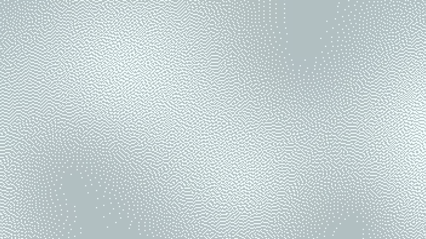 Abstract pixelated digital pattern of light teal dots on dark teal background with circular clusters.