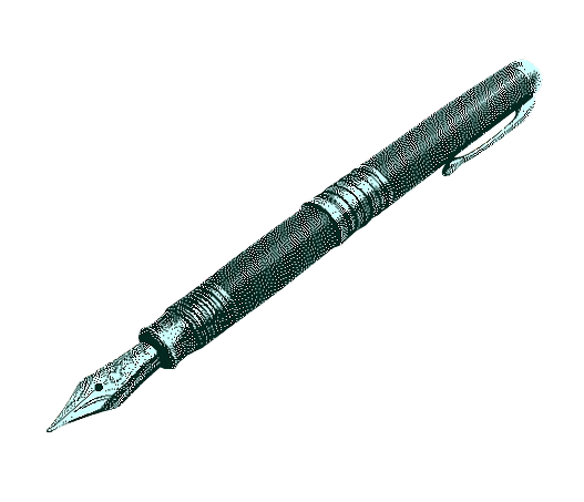 Elegant vintage fountain pen with detailed nib and textured barrel on black background.