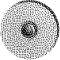 Black and white circular pattern with central concentric rings and radiating dots.