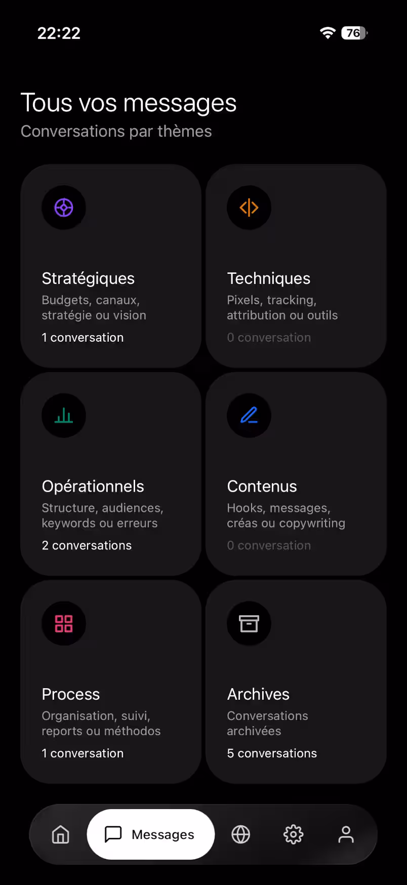 Interface de gestion des conversations