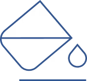 Line drawing of a tilted cup pouring liquid forming a droplet.