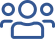 Icon of three blue user silhouettes representing a group or team.