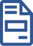Blue icon of a document with a folded corner and a rectangular label in the center.