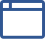Browser window icon with dark background and blue header containing three circles on the top left.