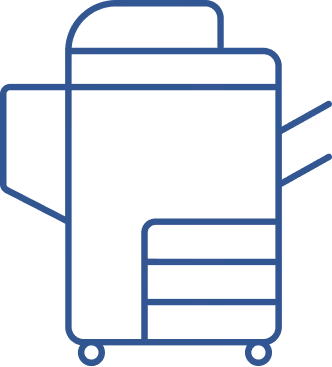 Icon of a printer or copier machine with paper trays and wheels.
