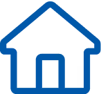 Blue house icon with a triangular roof and a square door in the center.