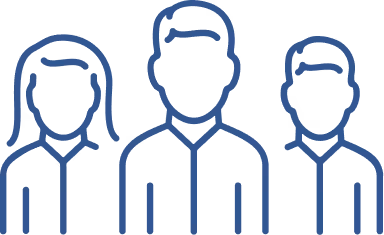 Outline icon of three faceless business people standing side by side.