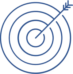 Blue target with concentric circles and an arrow hitting the bullseye.
