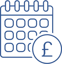 Calendar icon with a British pound currency symbol in the lower right corner.