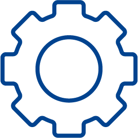 Blue gear icon symbolizing settings or mechanical adjustment.