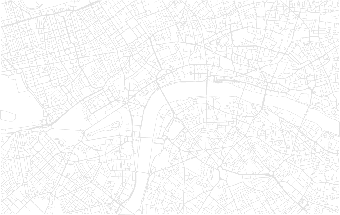 Black and white street map showing a dense urban area with a winding river running through the center and multiple streets and intersections.