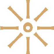 A golden sun with a circle in the middle.