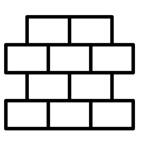 Ein einfaches, schwarzes Symbol einer Ziegelsteinmauer mit horizontal und vertikal angeordneten Mauersteinen.