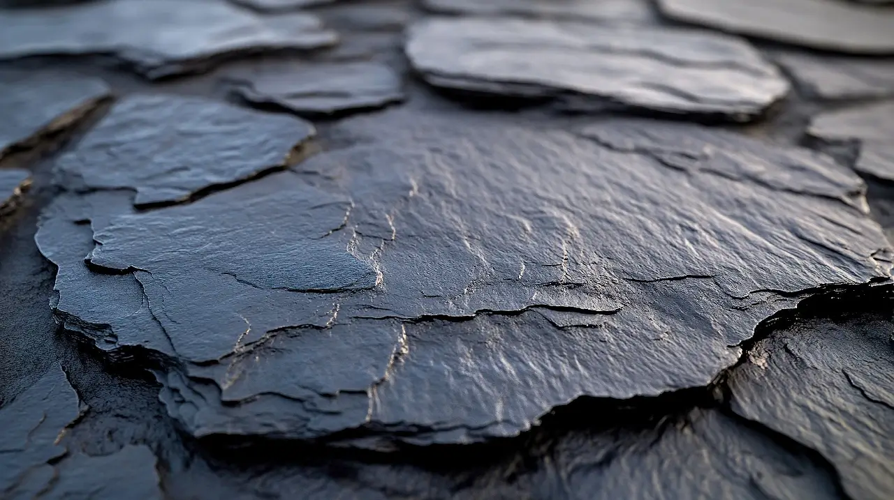 Dark slate stone tiles textured surface, close-up background