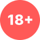 White text '18+' on a red circular background indicating adult content or age restriction.