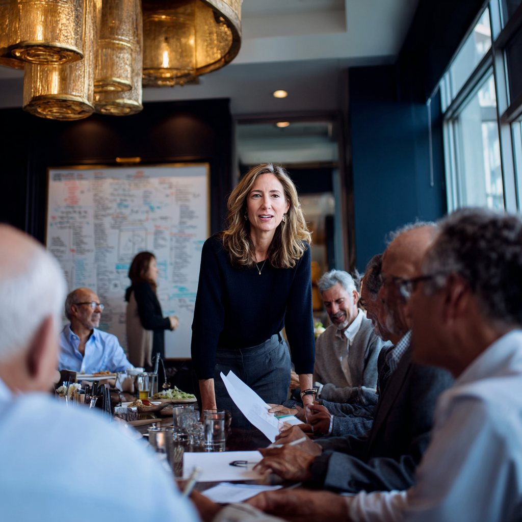 Boardroom discussion about leadership and operating models