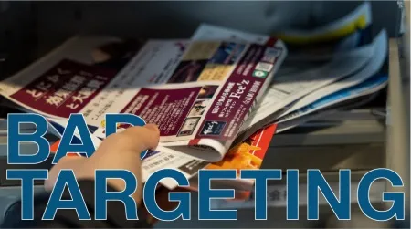 A promotional blog banner with a dark blue background and pink text that reads "The Hidden Cost of Bad Targeting in Leaflet Distribution Campaigns."