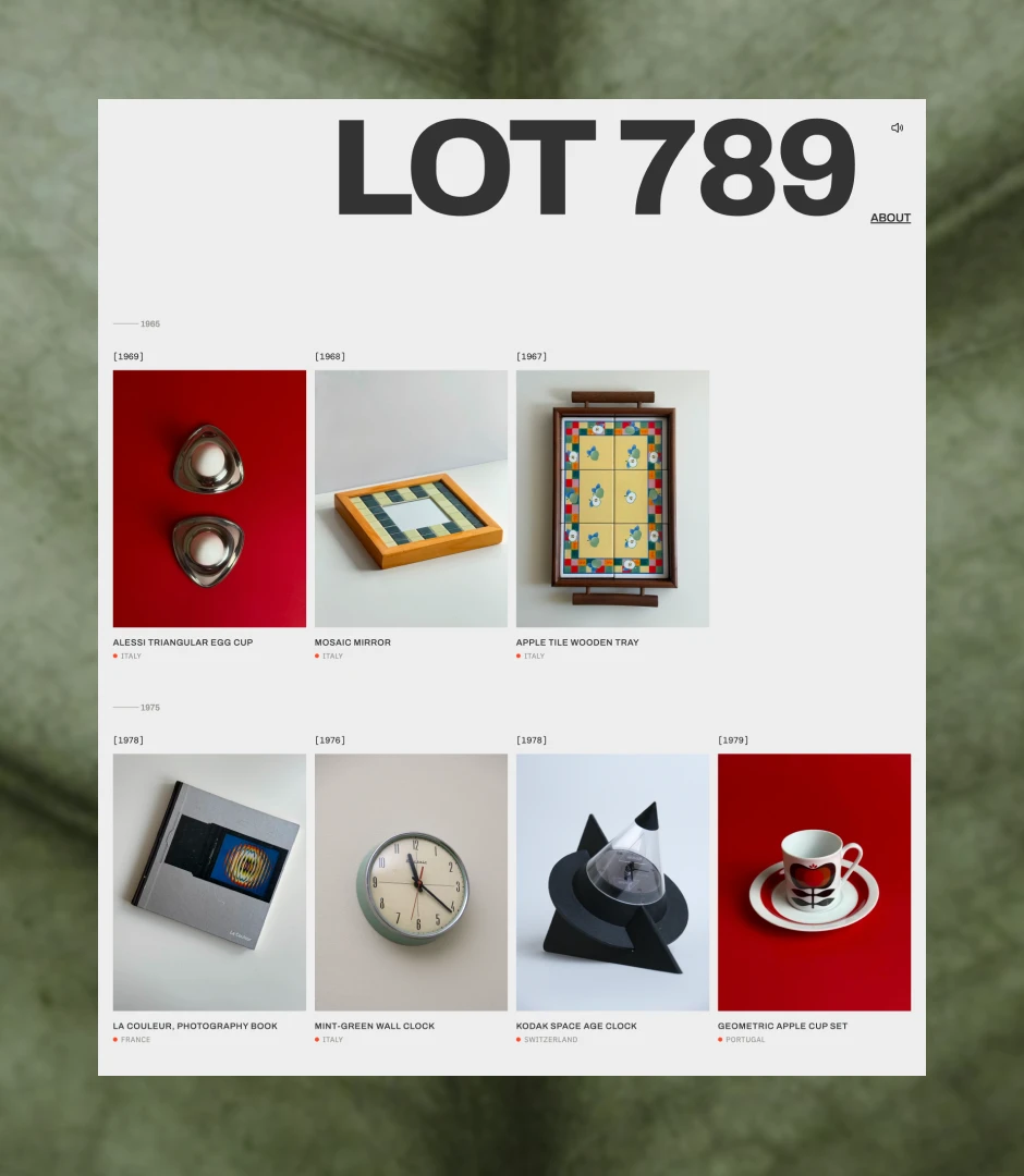 LOT789 Vintage shop Website - hero section design