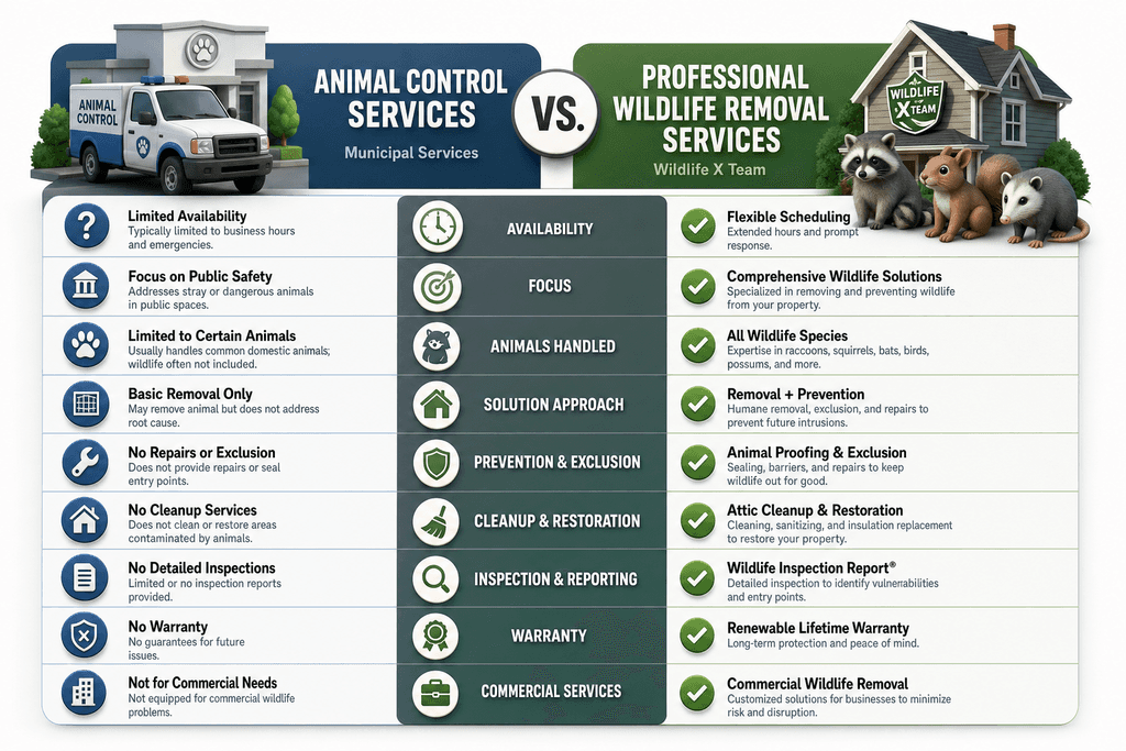 Understanding Animal Control vs. Wildlife Removal Services