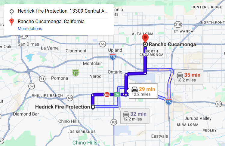 Map of fire protection service area in Rancho Cucamonga