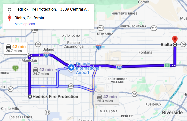 Map of fire protection service area in Rialto