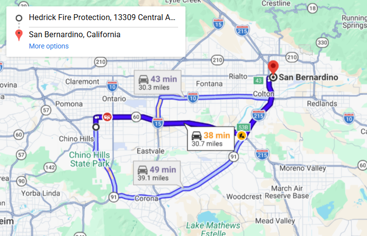 Map of fire protection service area in San Bernardino