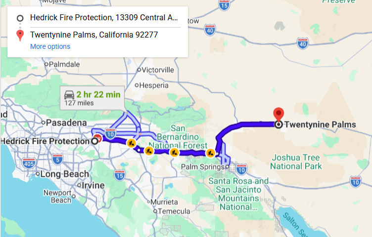 Map of fire protection service area in Twentynine Palms