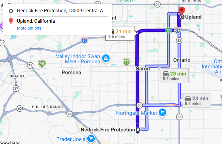 Map of fire protection service area in Upland